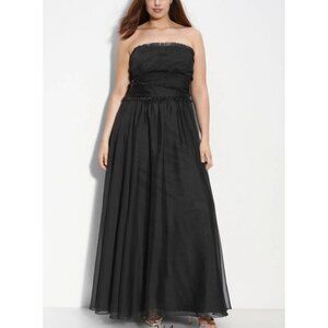 Monique Lhuillier Strapless Chiffon Gown Black Maxi Dress Size 2 Whimsigoth